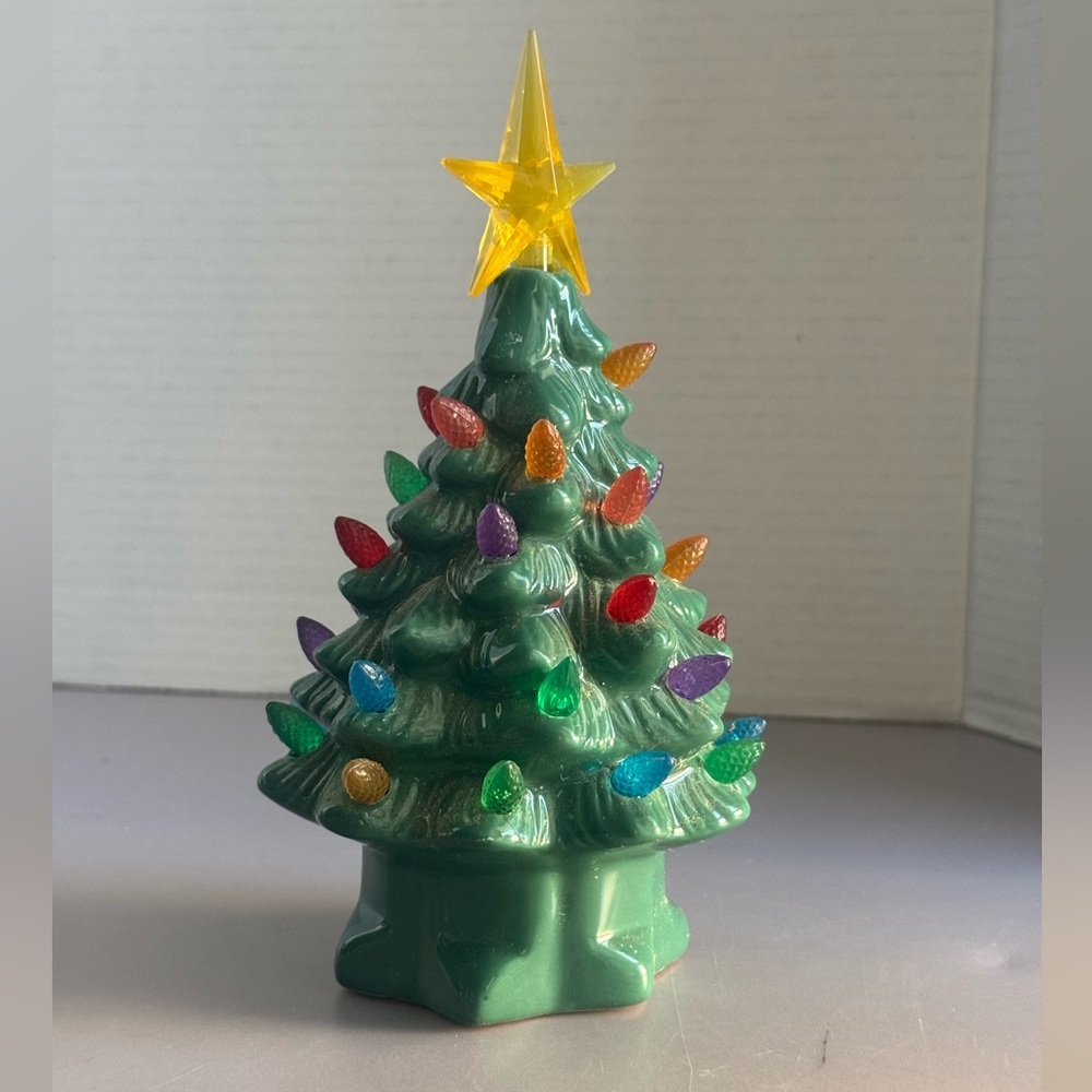 Mini Lighted Green Ceramic Christmas Tree